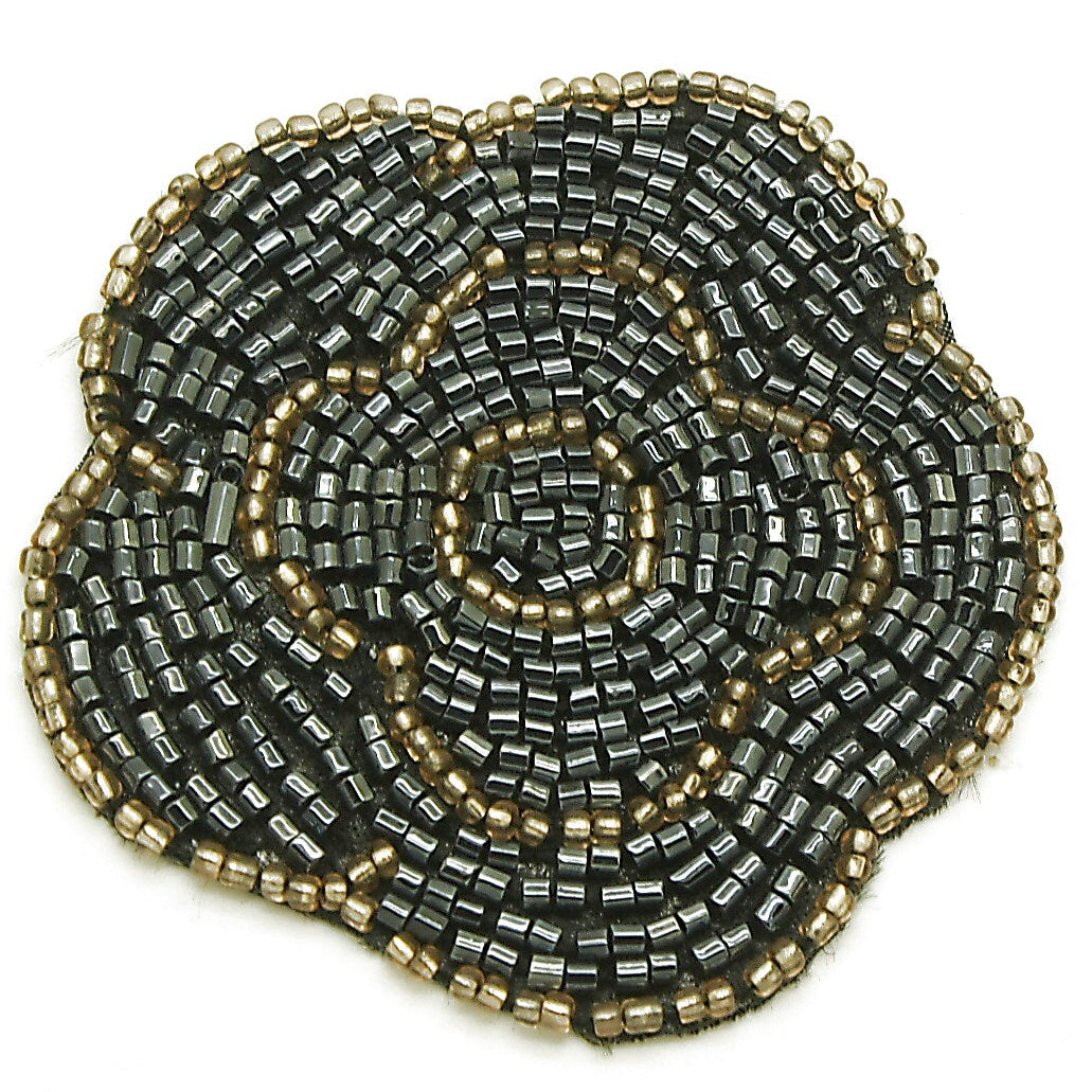 BLACK BEADED FLOWER MOTIF - sarahi.NYC