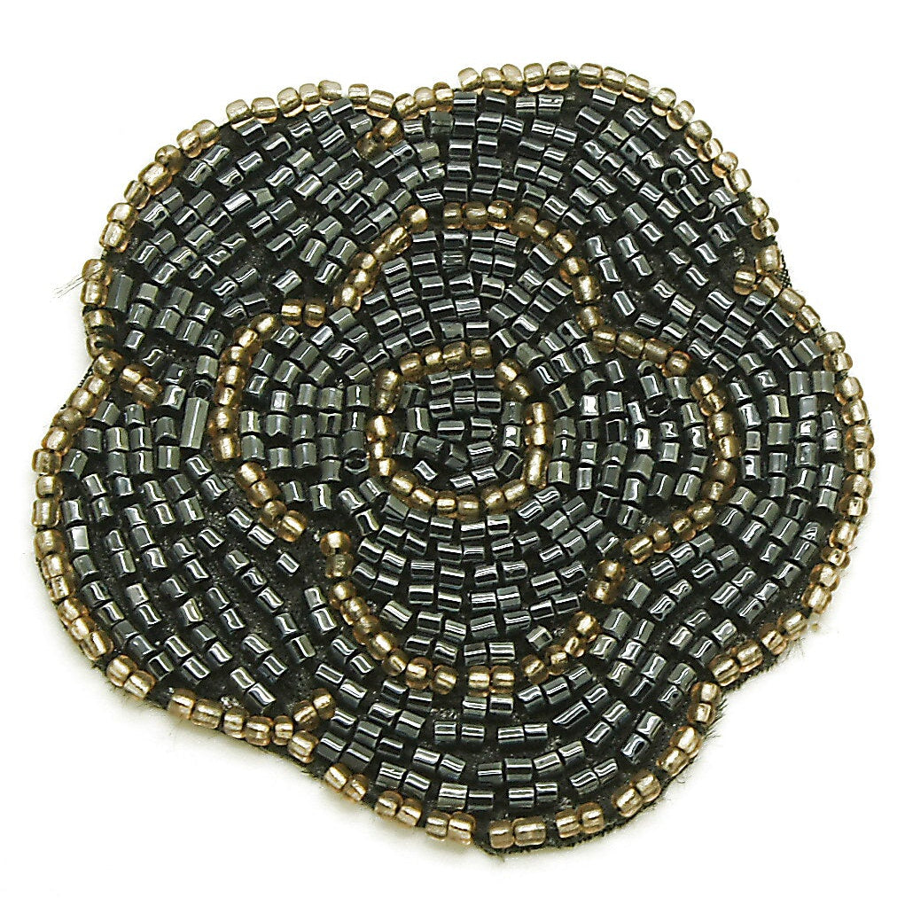 BLACK BEADED FLOWER MOTIF - sarahi.NYC