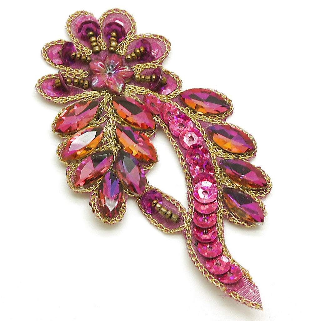 PINK CERISE RHINESTONE FLORAL MOTIF - sarahi.NYC