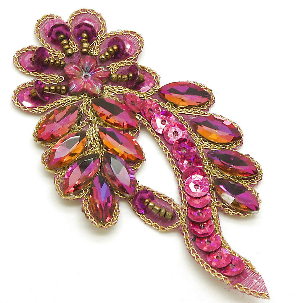 PINK CERISE RHINESTONE FLORAL MOTIF - sarahi.NYC