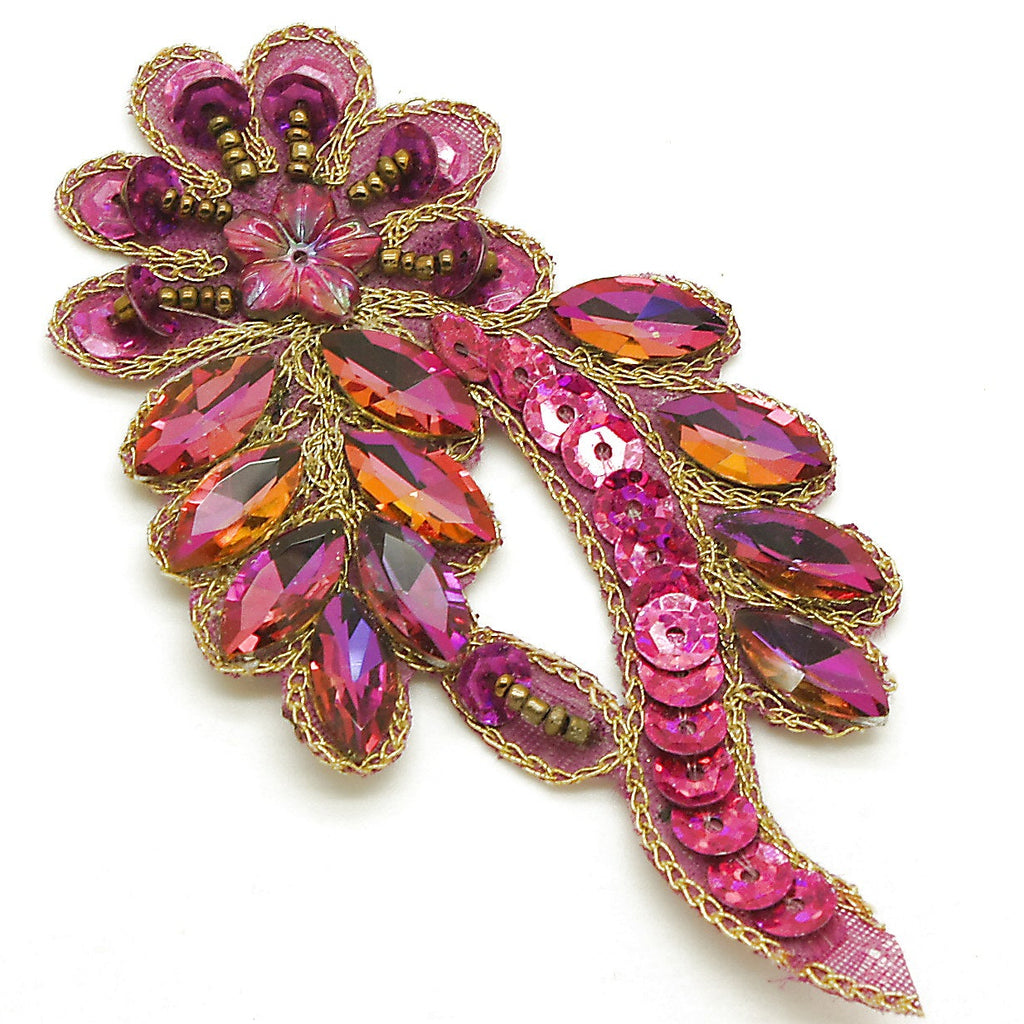 PINK CERISE RHINESTONE FLORAL MOTIF - sarahi.NYC