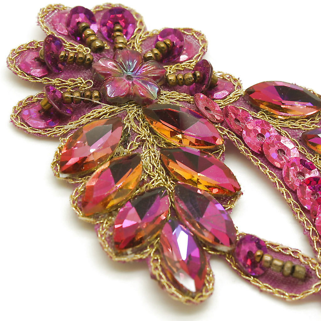 PINK CERISE RHINESTONE FLORAL MOTIF - sarahi.NYC