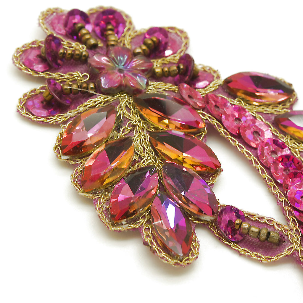 PINK CERISE RHINESTONE FLORAL MOTIF - sarahi.NYC