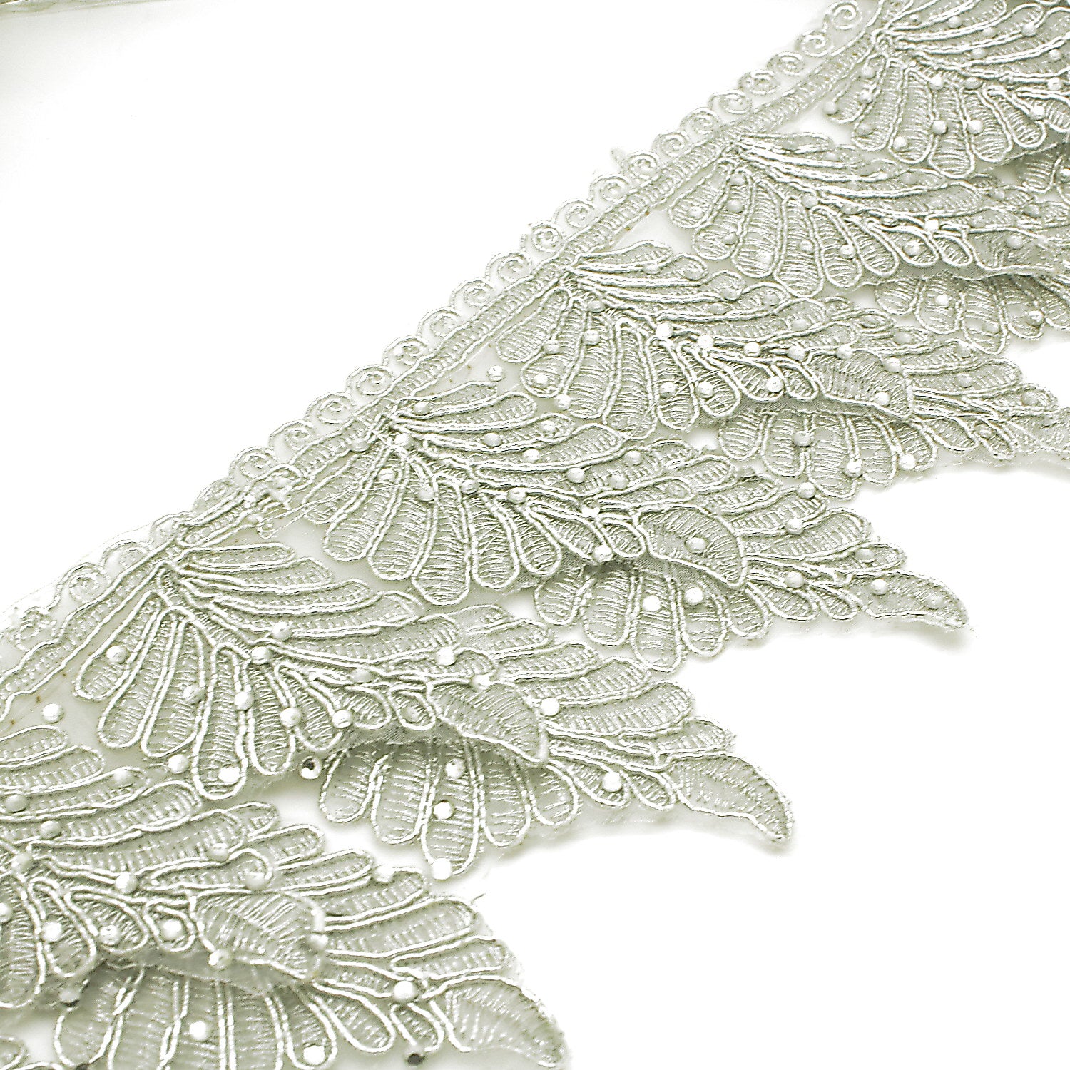 SILVER FEATHER STYLE FABRIC TRIM - sarahi.NYC
