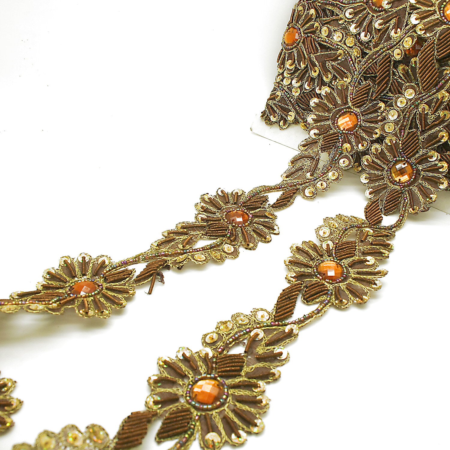 BROWN RHINSTONE FLORAL TRIM - SARAHI.NYC