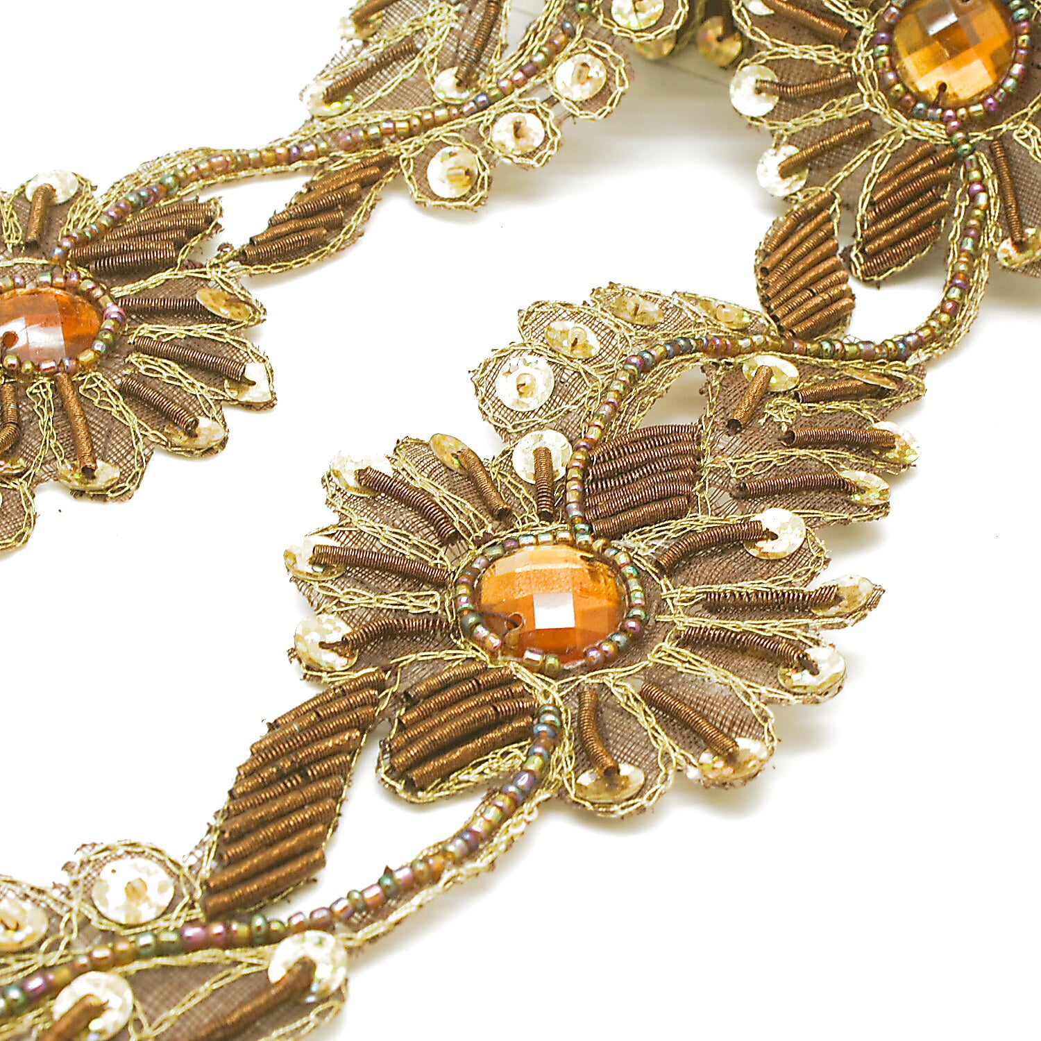 BROWN RHINSTONE FLORAL TRIM - SARAHI.NYC
