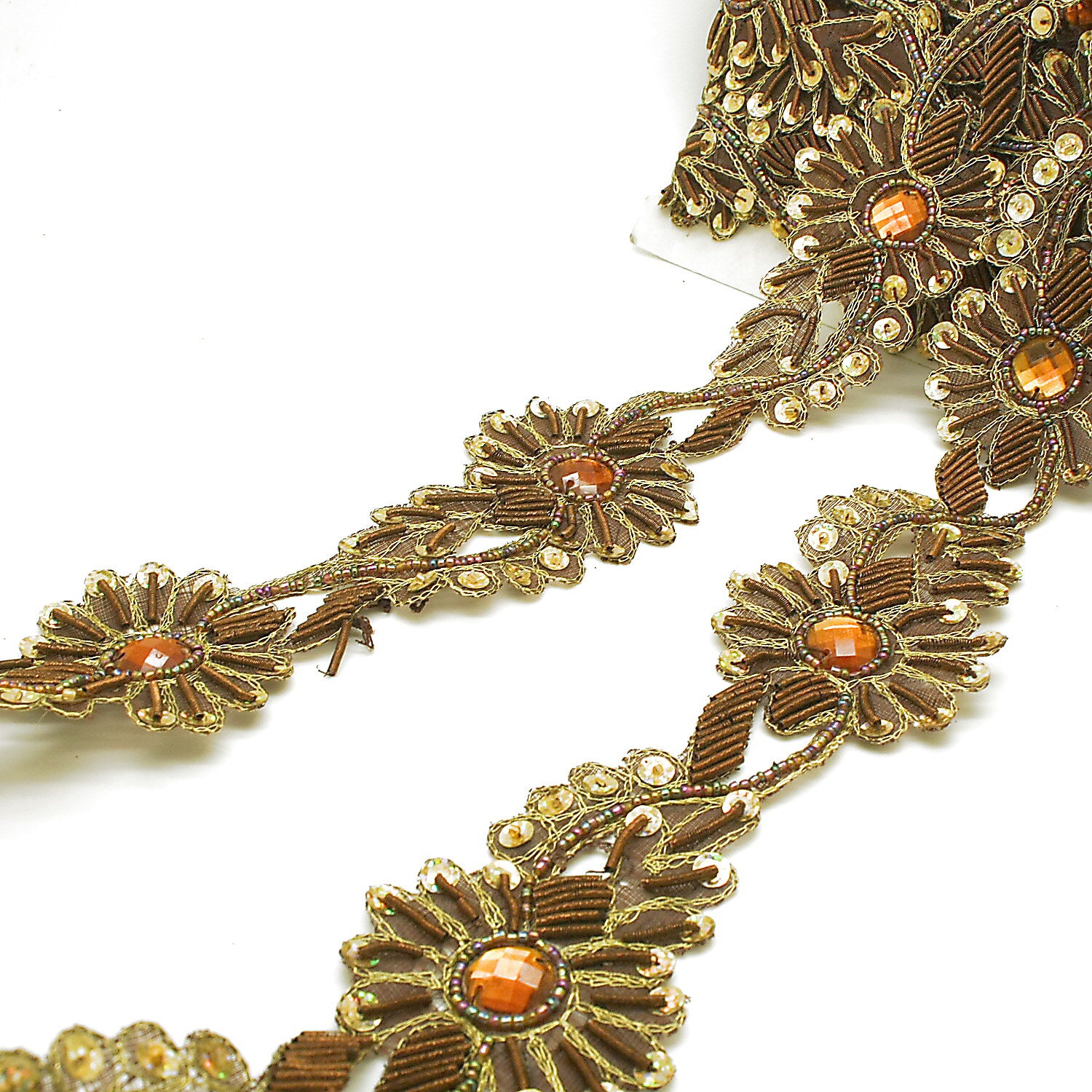 BROWN RHINSTONE FLORAL TRIM - SARAHI.NYC