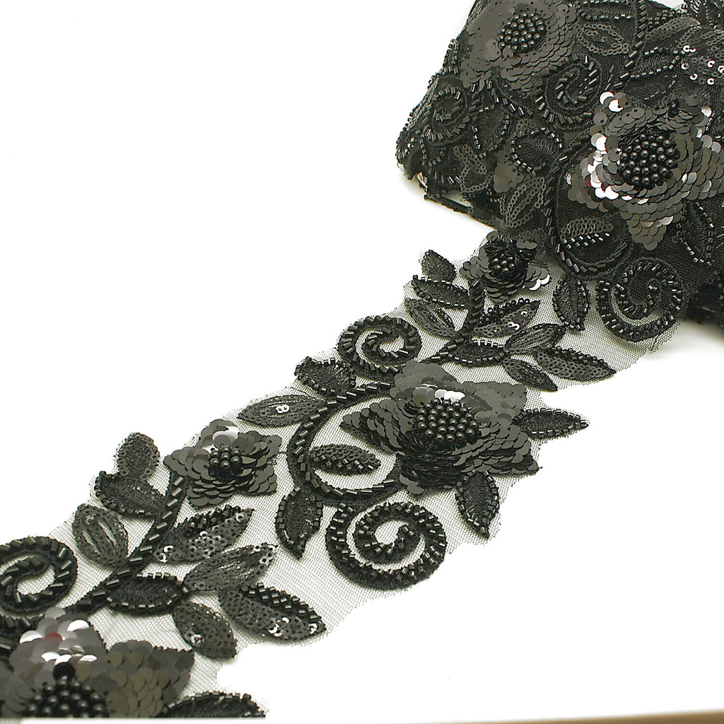 BLACK BEADED NET TRIM - sarahi.NYC