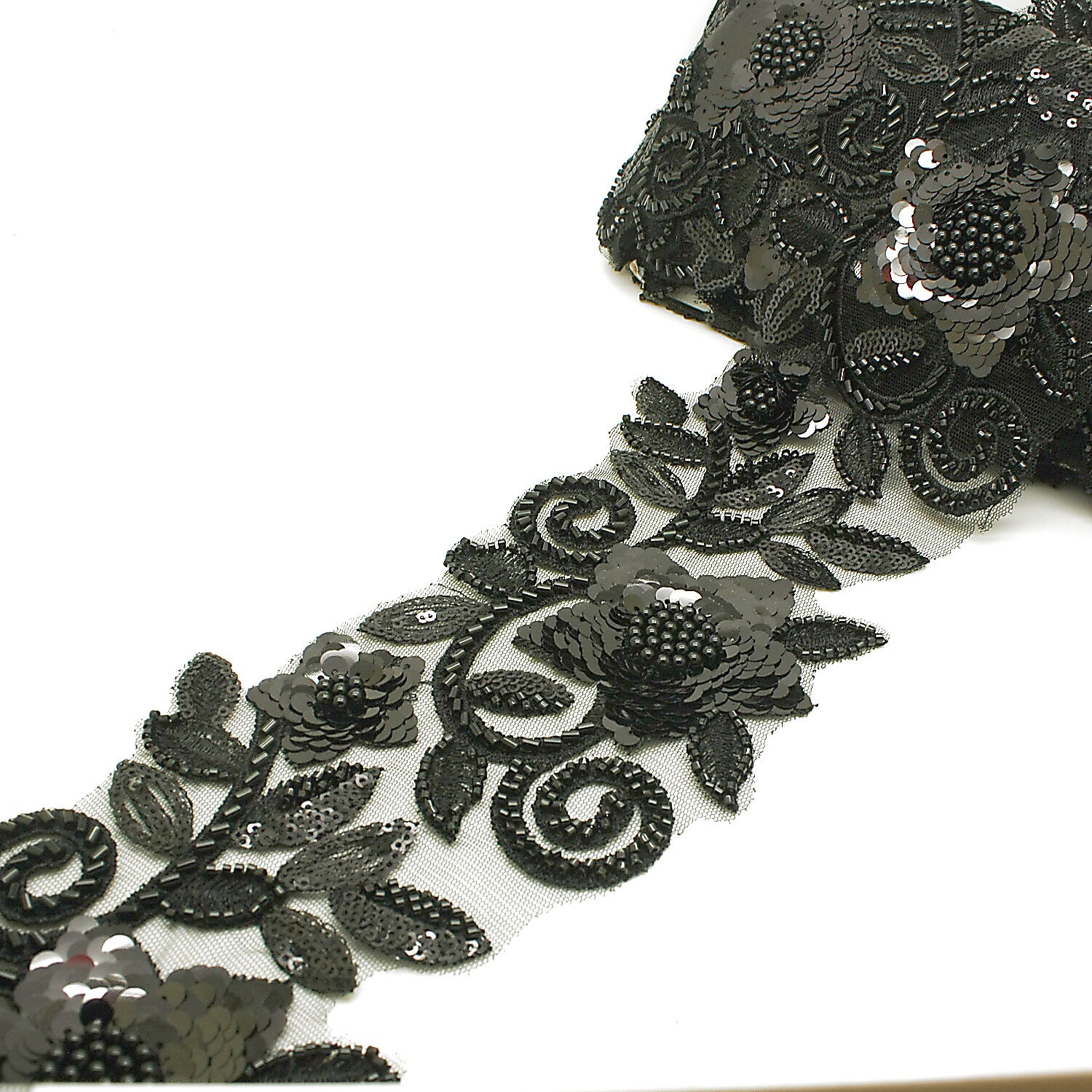 BLACK BEADED NET TRIM - sarahi.NYC