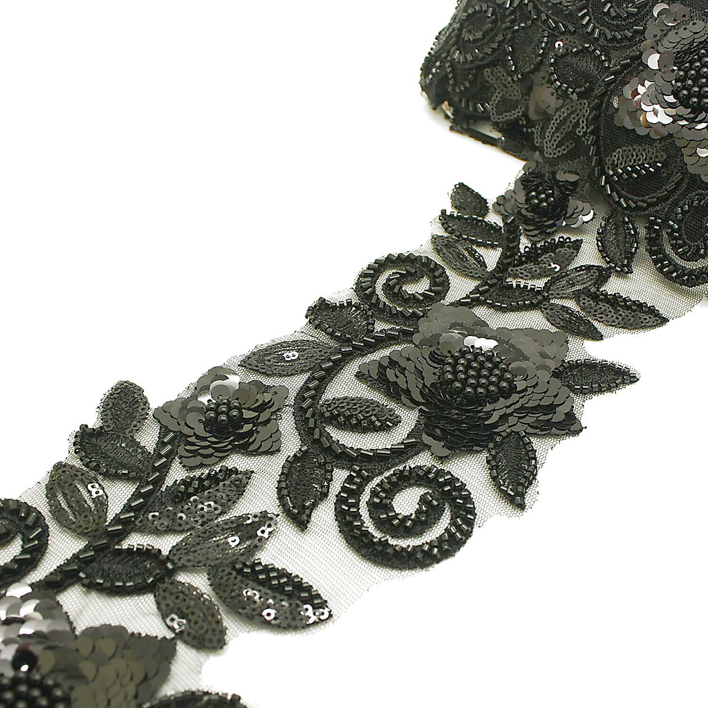 BLACK BEADED NET TRIM - sarahi.NYC