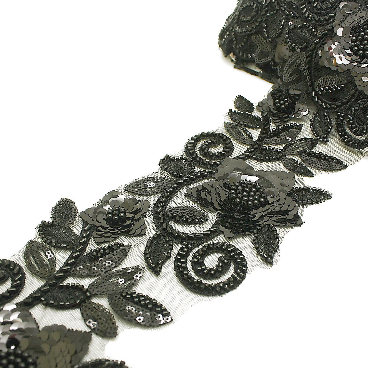 BLACK BEADED NET TRIM - sarahi.NYC