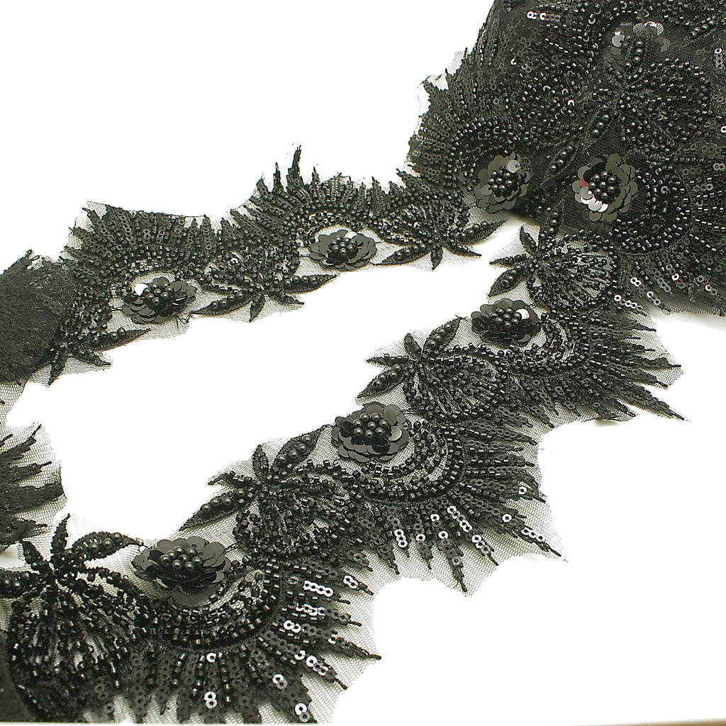 BLACK BEADED NET TRIM - sarahi.NYC