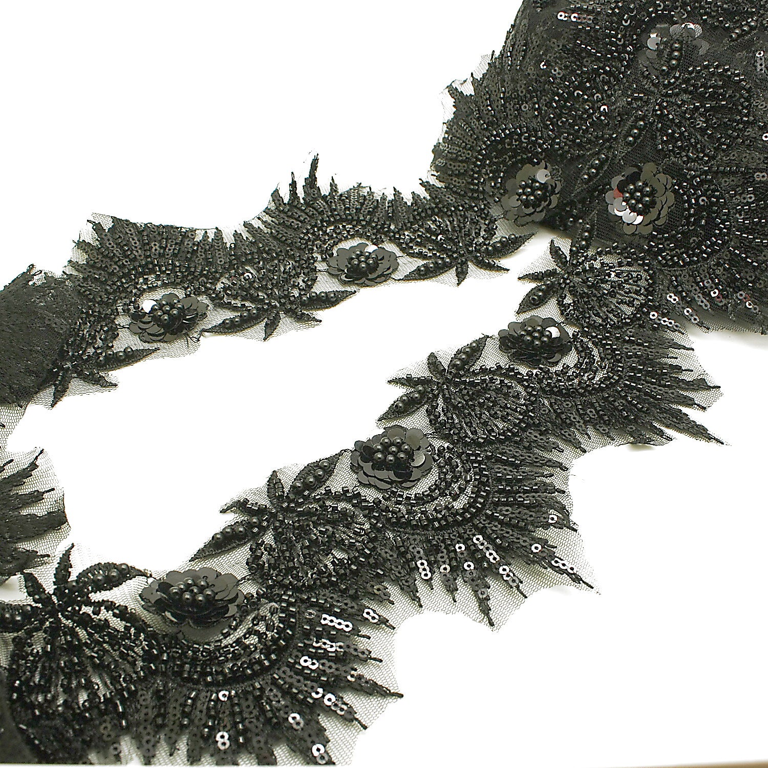 BLACK BEADED NET TRIM - sarahi.NYC
