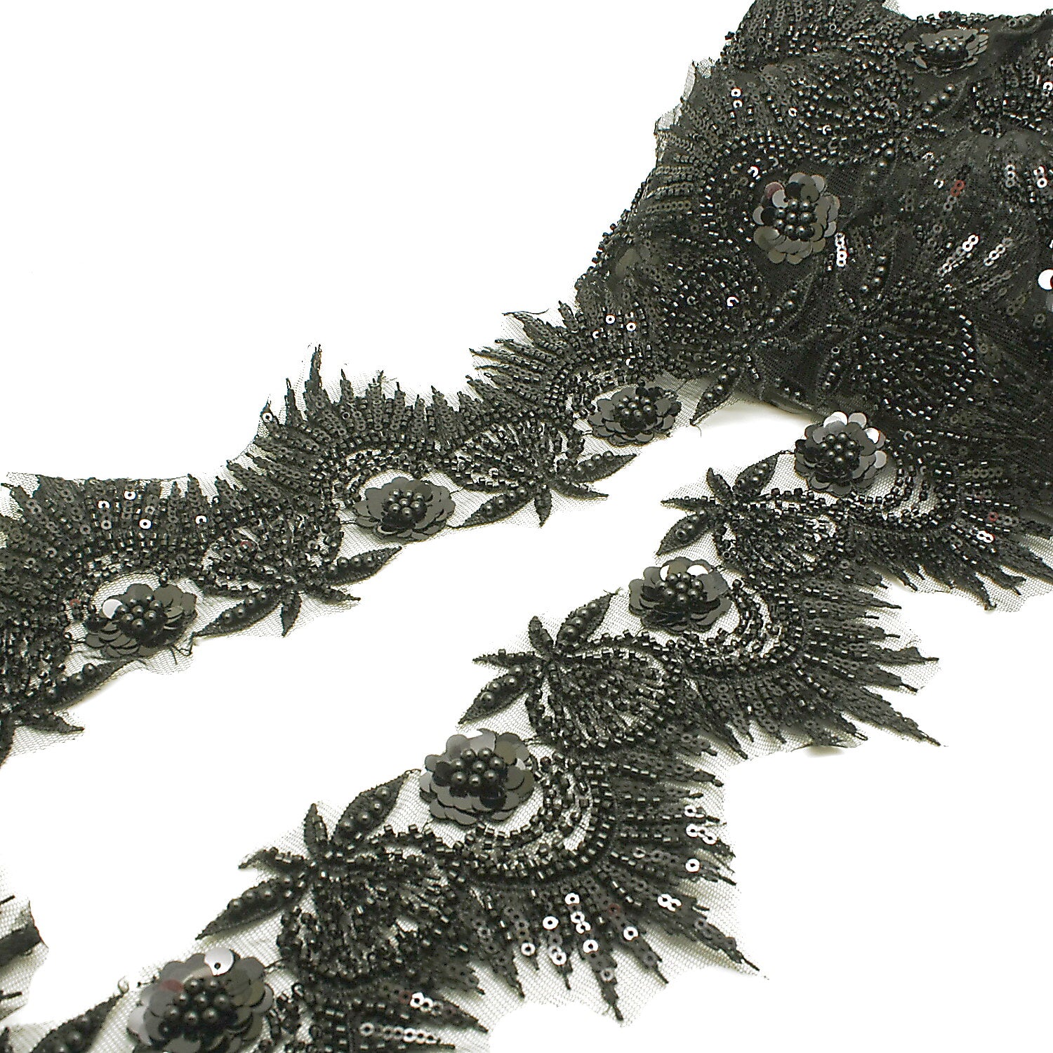 BLACK BEADED NET TRIM - sarahi.NYC