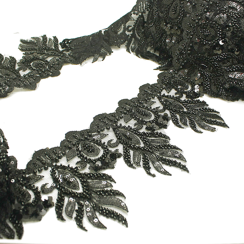 BLACK BEADED NET TRIM - sarahi.NYC