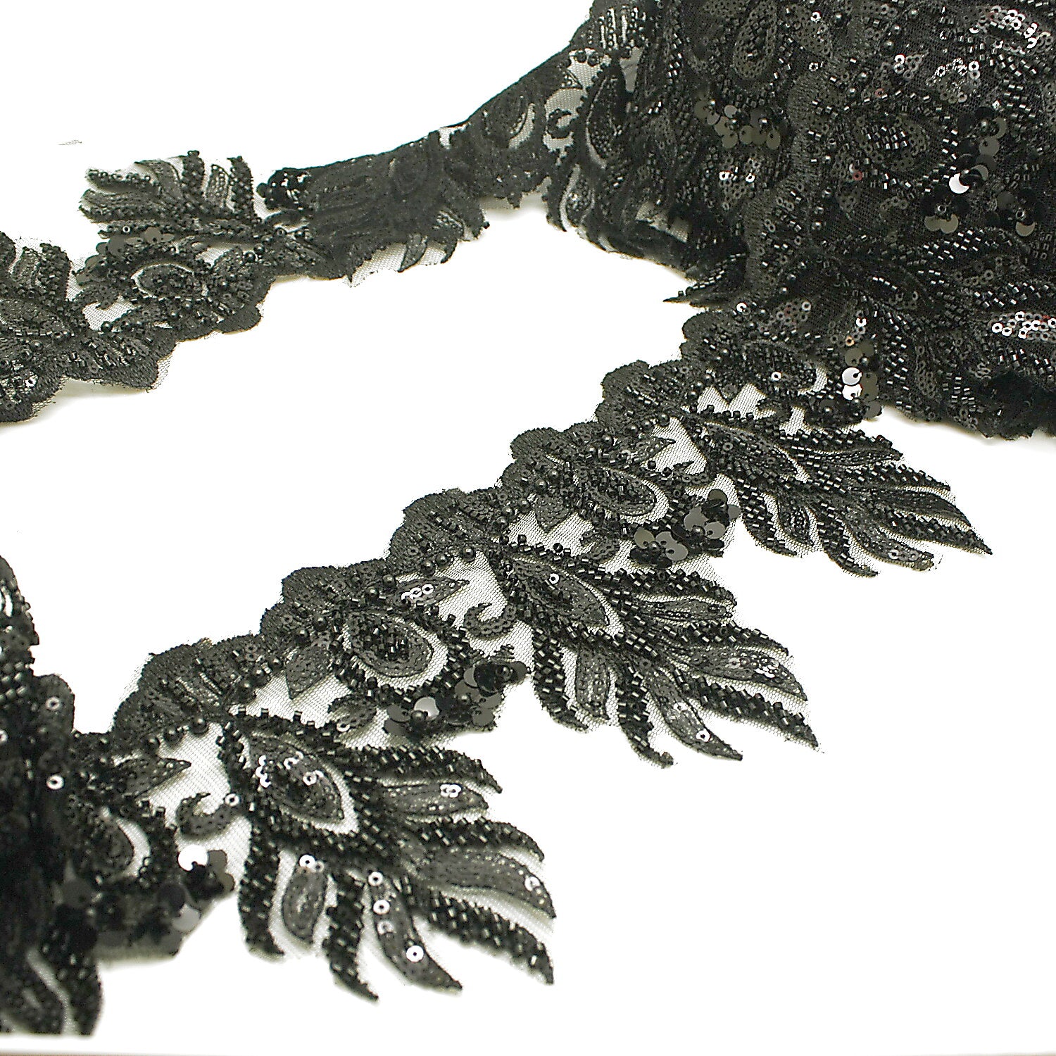 BLACK BEADED NET TRIM - sarahi.NYC
