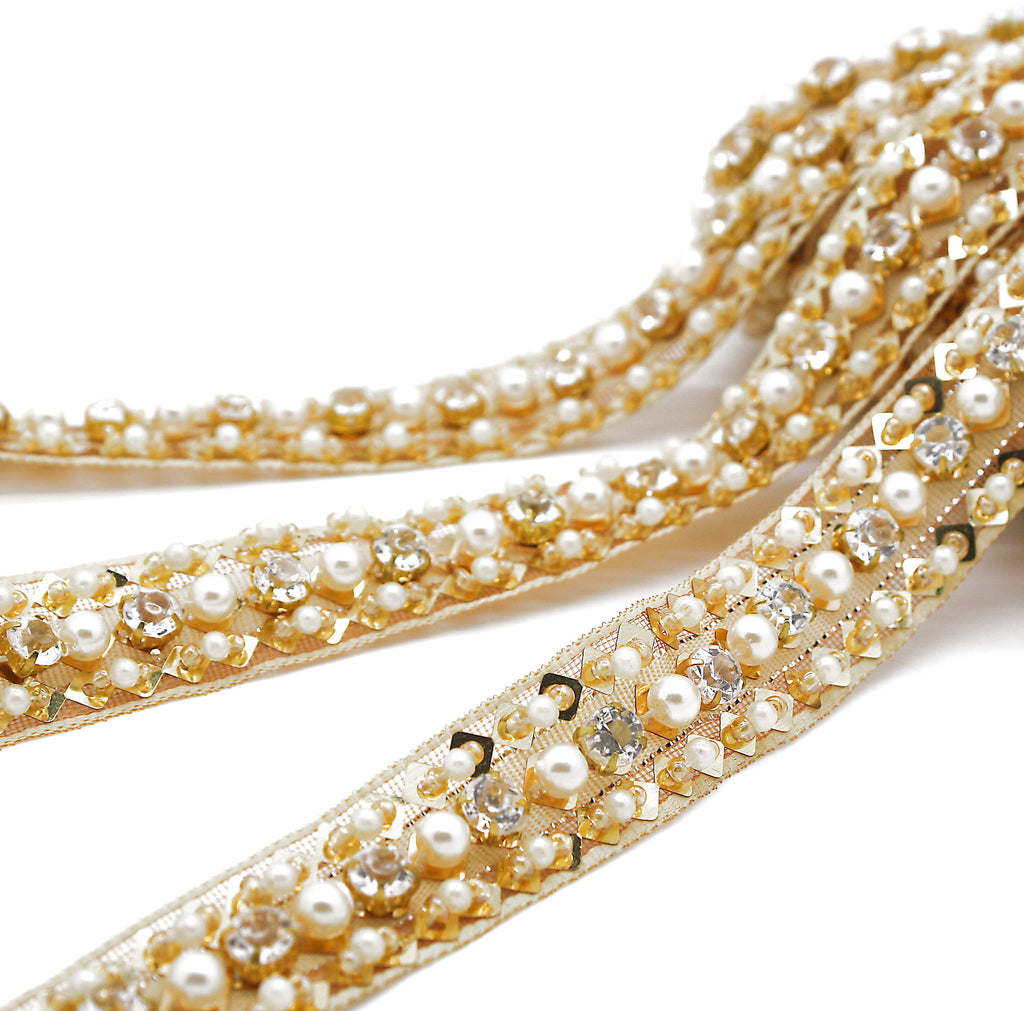 GOLD PEARL RHINESTONE TRIM - sarahi.NYC