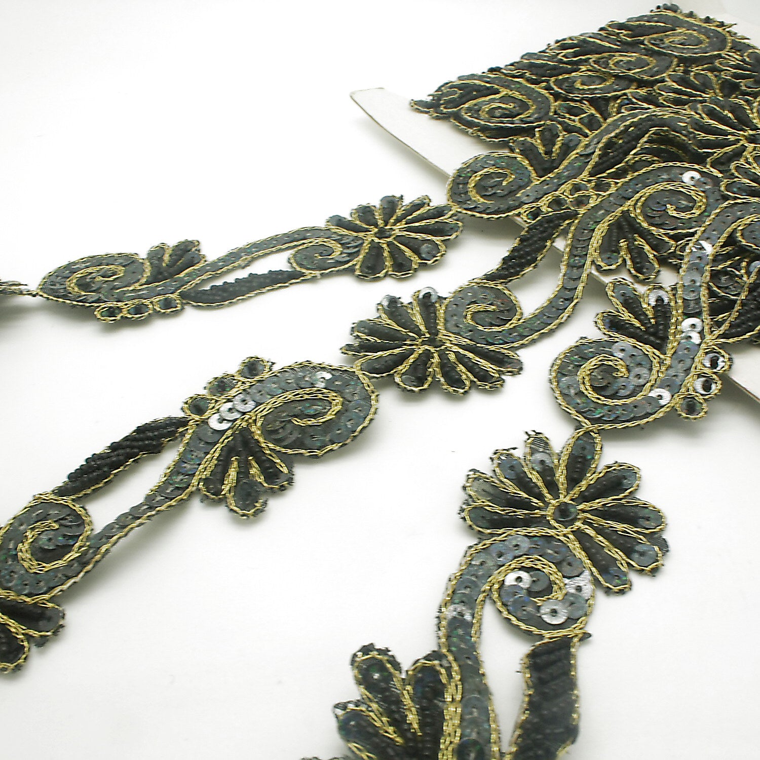 BLACK GOLD FLORAL SEQUIN BEADED TRIM - sarahi.NYC