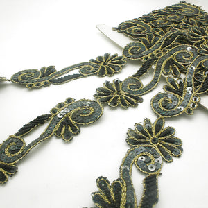 BLACK GOLD FLORAL SEQUIN BEADED TRIM - sarahi.NYC