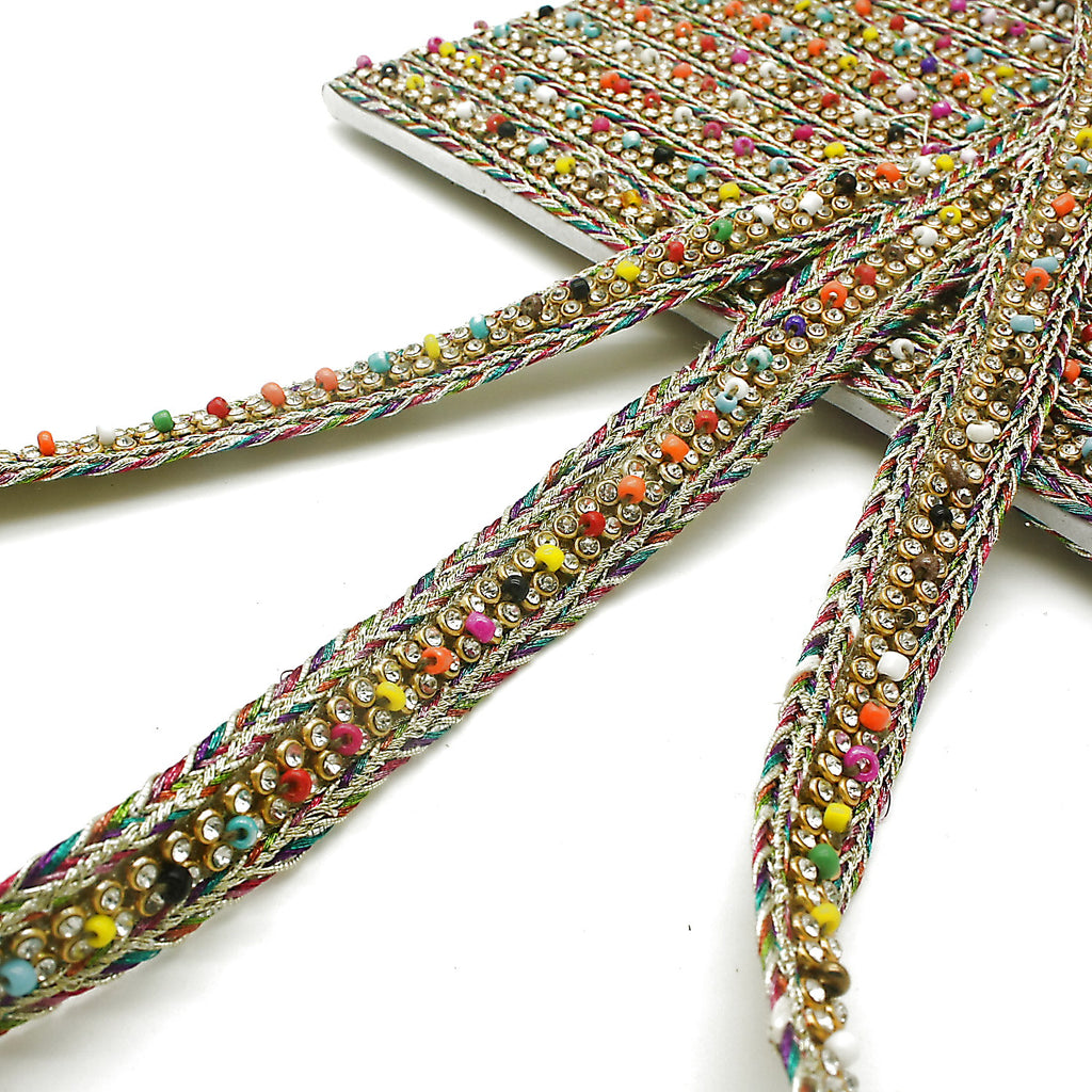 GOLD MULTI-COLOR WOVEN CRYSTAL TRIM - sarahi.NYC