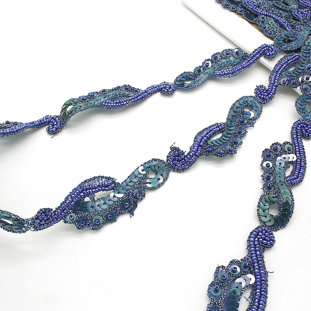 IRIDESCENT BLUE BEADED SEQUIN TRIM 