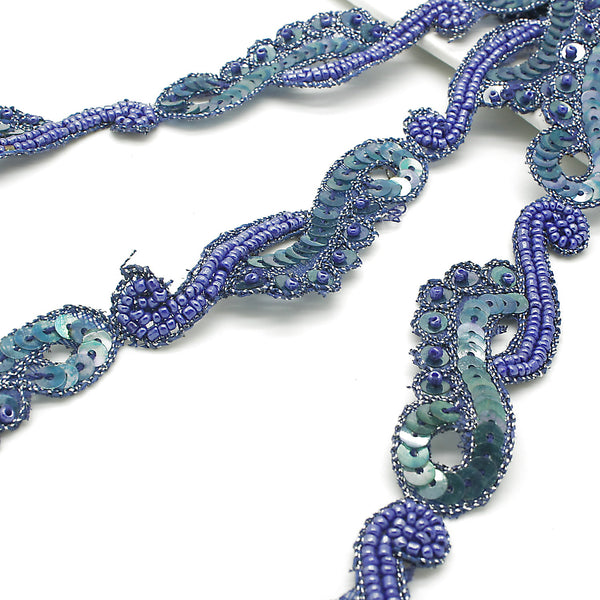 BLUE SEQUIN FLORAL TRIM - sarahi.NYC