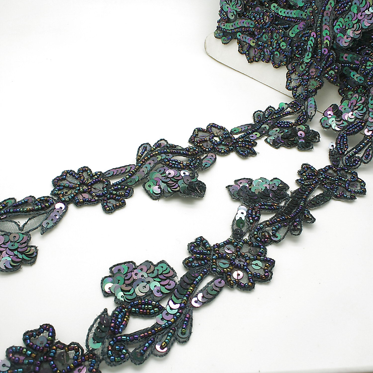 GUNMETAL FLORAL SEQUIN BEADED TRIM - sarahi.NYC