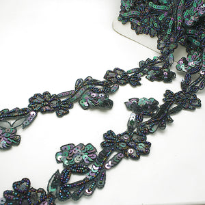 GUNMETAL FLORAL SEQUIN BEADED TRIM - sarahi.NYC