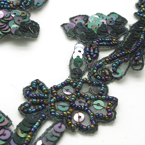 GUNMETAL FLORAL SEQUIN BEADED TRIM - sarahi.NYC