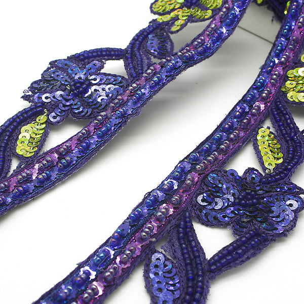 BLUE FLORAL SEQUIN BEADED TRIM - sarahi.NYC