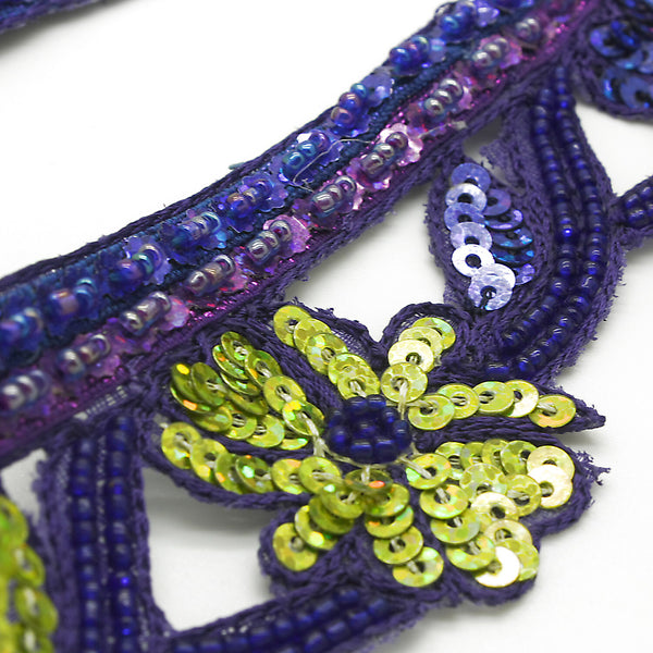 BLUE FLORAL SEQUIN BEADED TRIM - sarahi.NYC