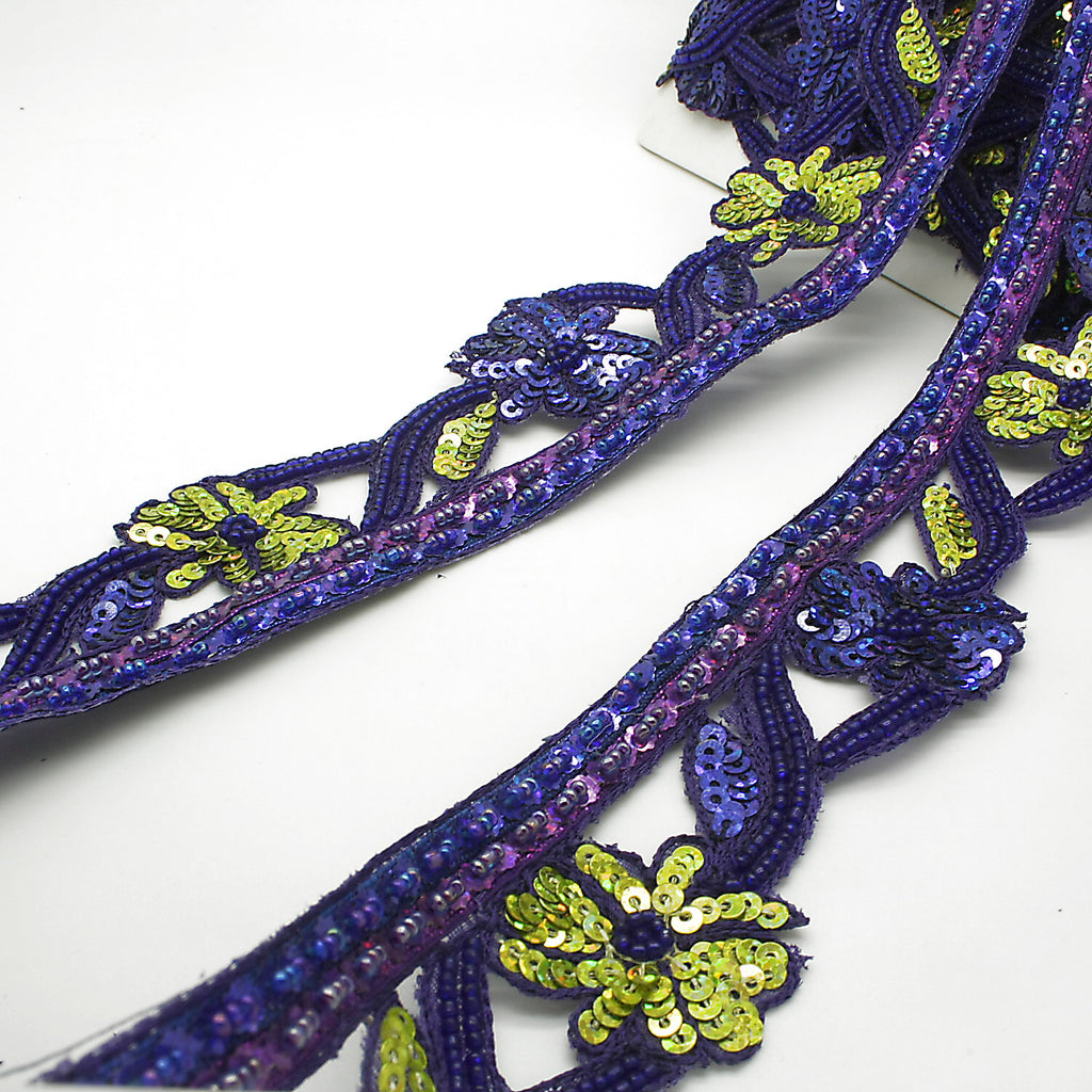 BLUE FLORAL SEQUIN BEADED TRIM - sarahi.NYC