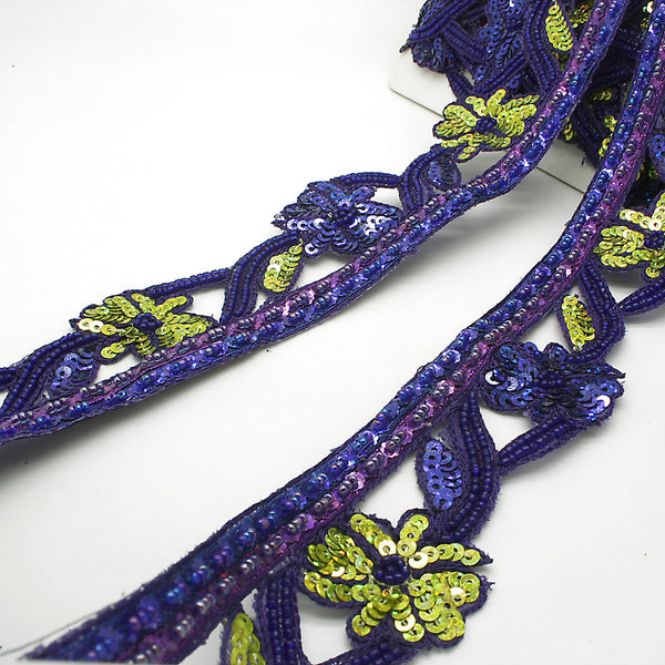 BLUE FLORAL SEQUIN BEADED TRIM - sarahi.NYC