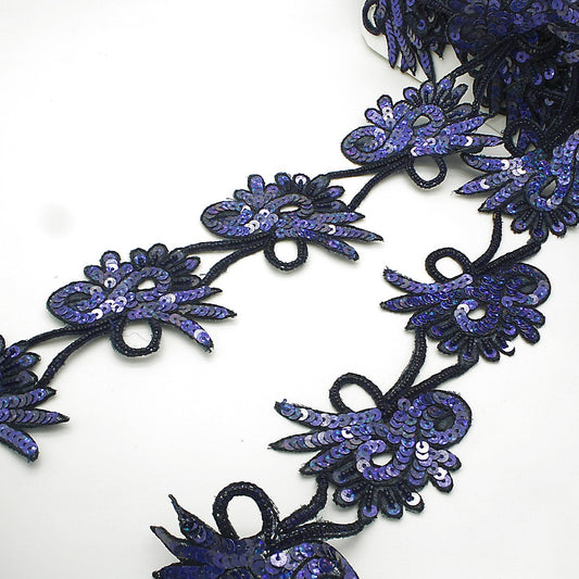 BLUE SEQUIN FLORAL TRIM - sarahi.NYC