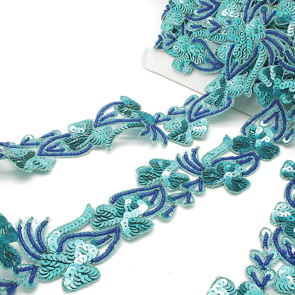 TURQUOISE SEQUIN FLORAL TRIM - sarahi.NYC