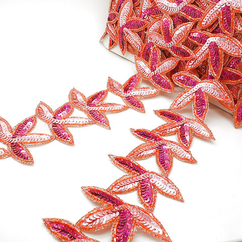 ORANGE PINK SEQUIN LEAF TRIM - sarahi.NYC