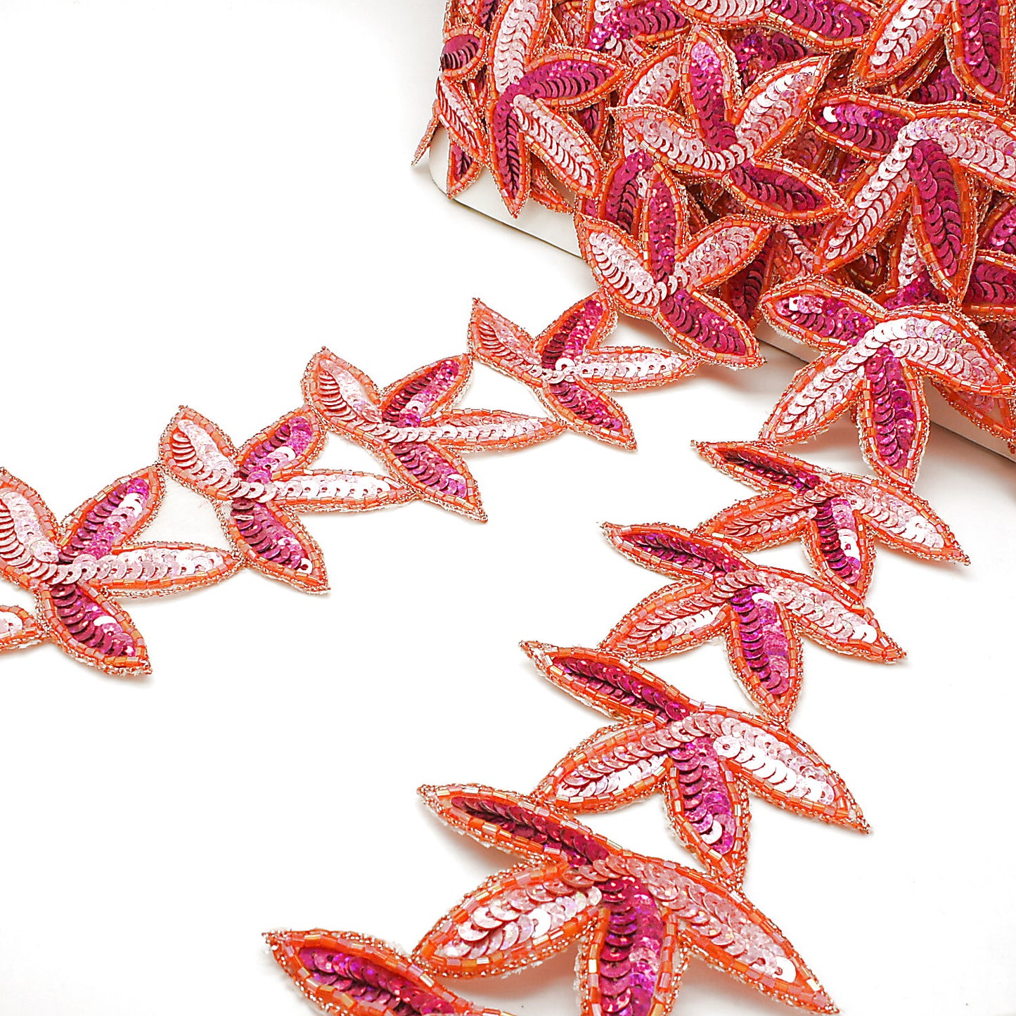 ORANGE PINK SEQUIN LEAF TRIM - sarahi.NYC