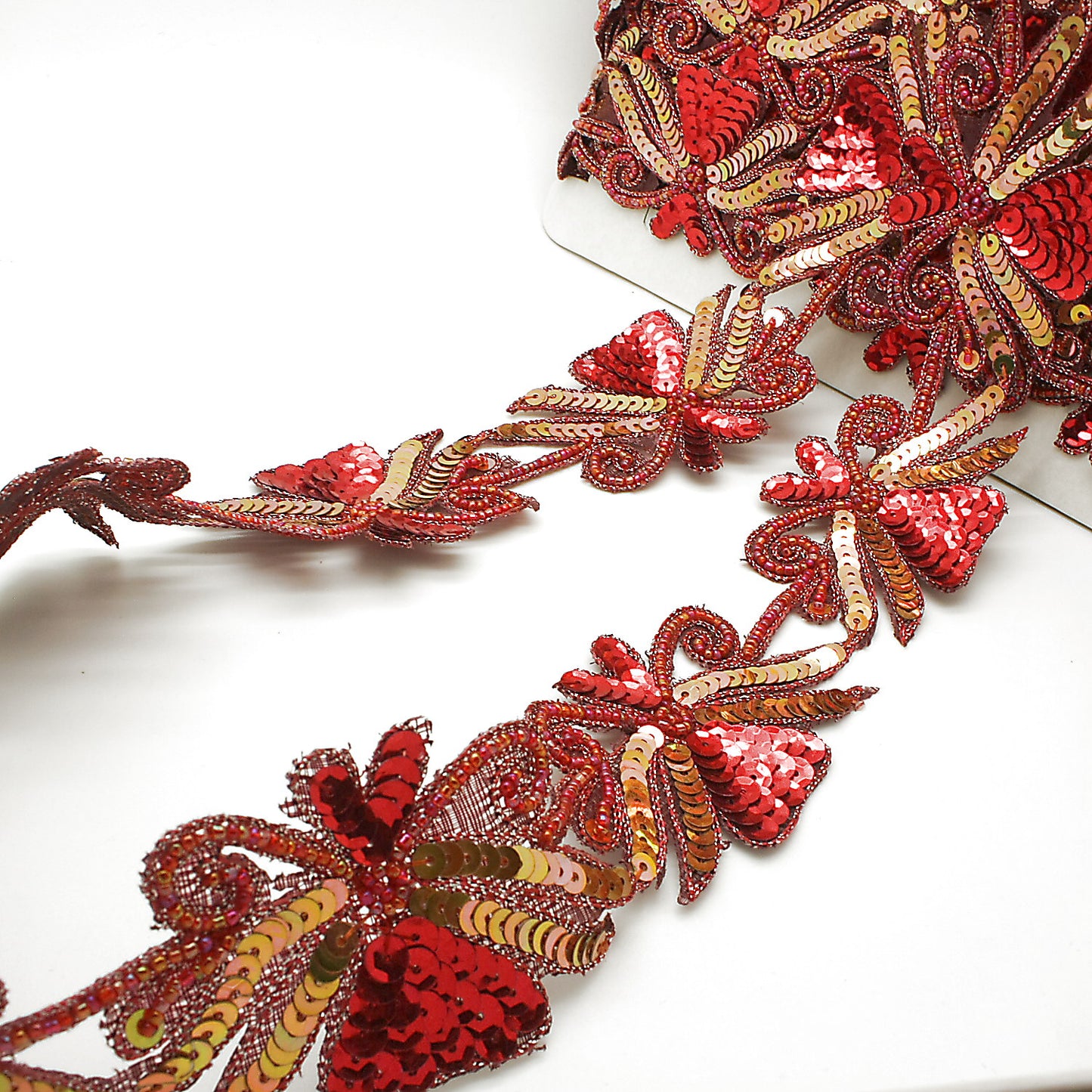 RED GOLD FLORAL BEADED SEQUIN TRIM - sarahi.NYC