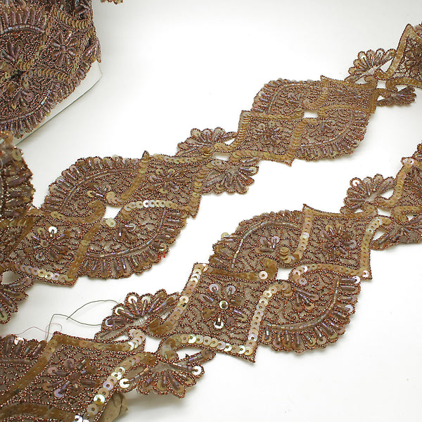 BROWN BEIGE BEADED SEQUIN TRIM - sarahi.NYC
