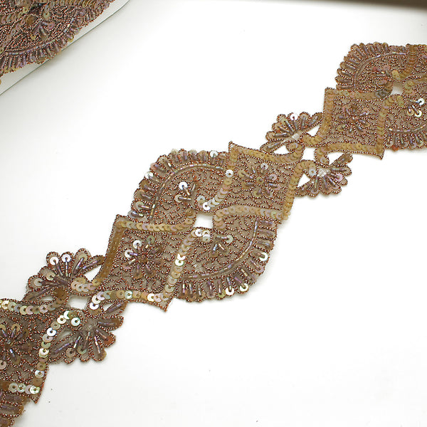 BROWN BEIGE BEADED SEQUIN TRIM - sarahi.NYC