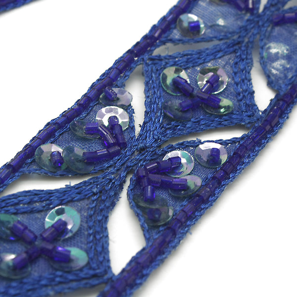 BLUE EMBROIDERED BEADED SEQUIN TRIM - sarahi.NYC