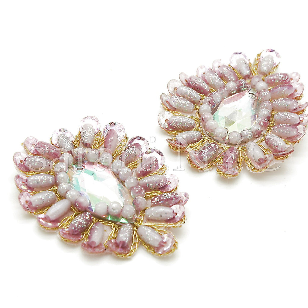 2 x BABY PINK RHINESTONE TEAR DROP MOTIFS - sarahi.NYC - Sarahi.NYC