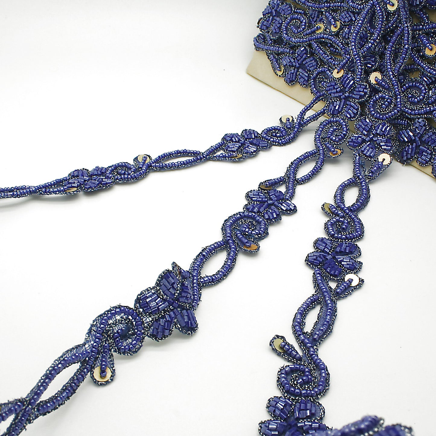 BLUE FLORAL BEADED TRIM - sarahi.NYC
