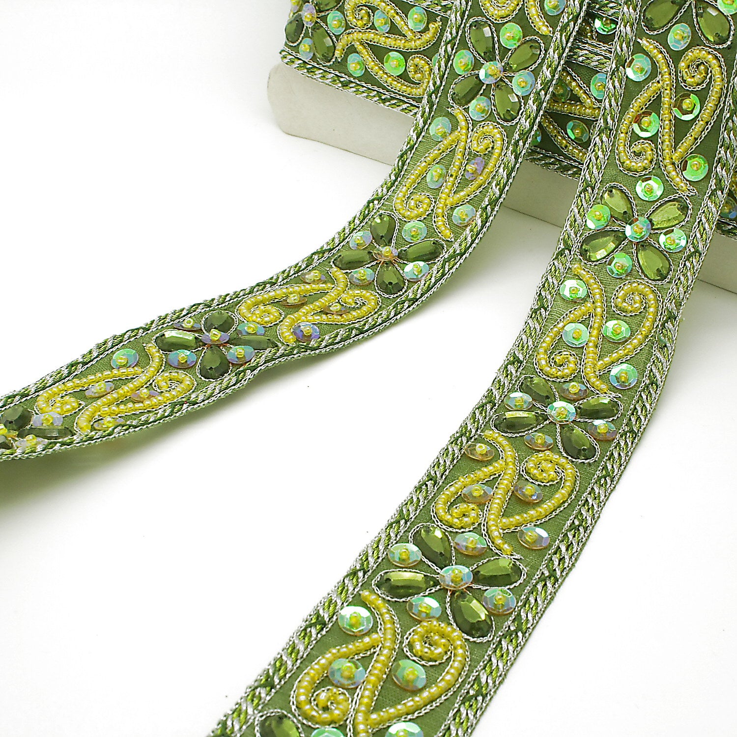 LIME GREEN RHINESTONE SEQUIN TRIM - sarahi.NYC