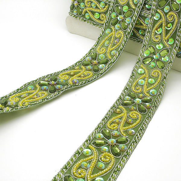LIME GREEN RHINESTONE SEQUIN TRIM - sarahi.NYC