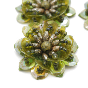 OLIVE GREEN SEQUIN FLOWER  MOTIFS - Pack of 5 - sarahi.NYC