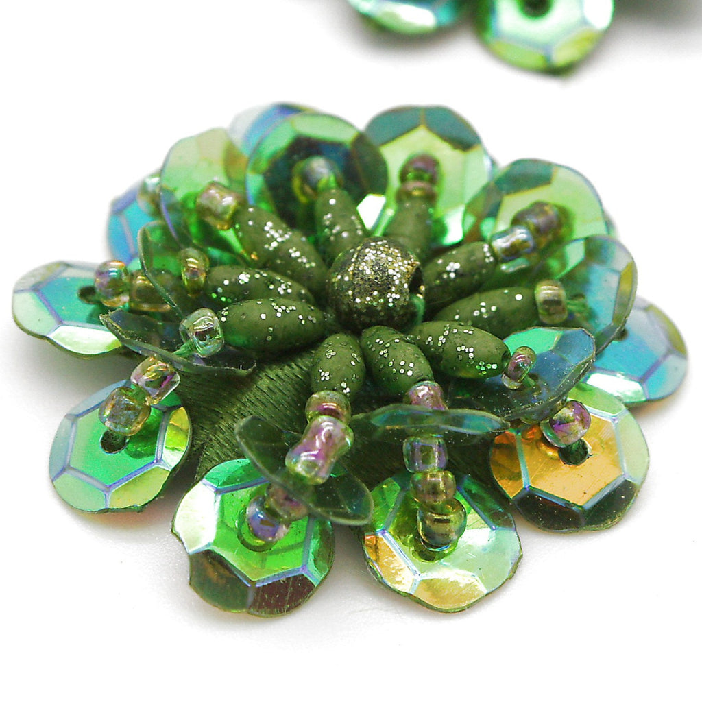 METALLIC GREEN SEQUIN FLOWER  MOTIFS - Pack of 5 - sarahi.NYC