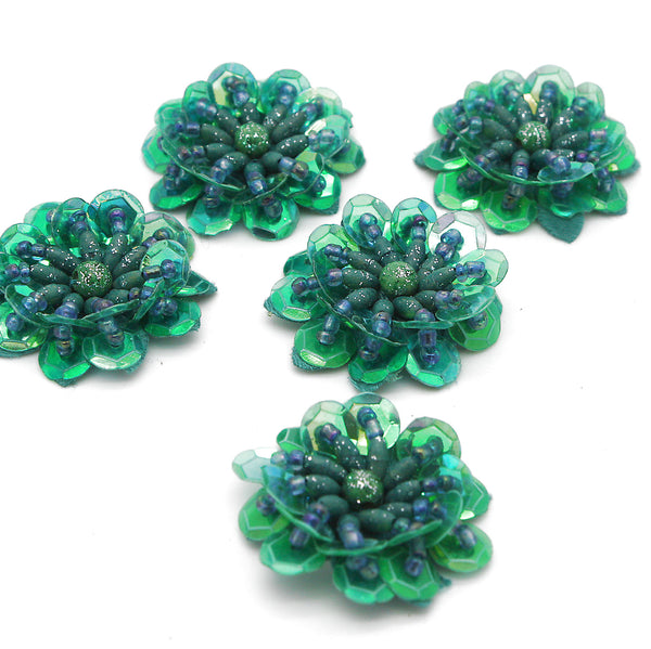 GREEN SEQUIN FLOWER  MOTIFS - Pack of 5 - sarahi.NYC
