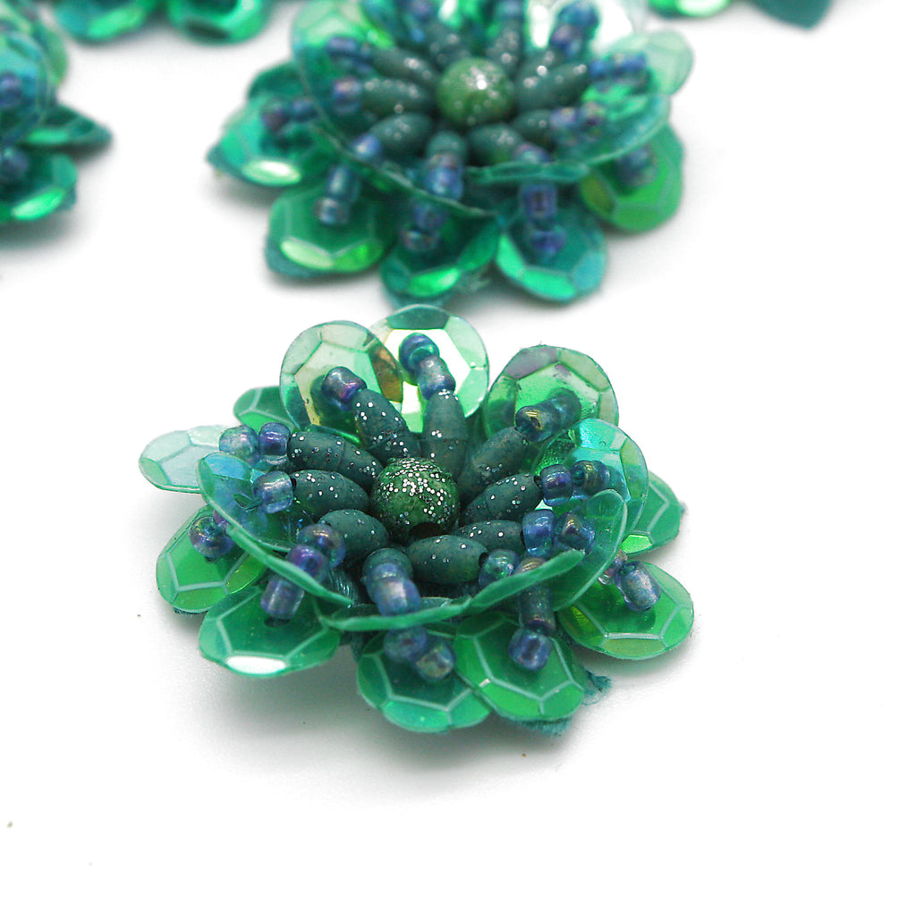 GREEN SEQUIN FLOWER  MOTIFS - Pack of 5 - sarahi.NYC