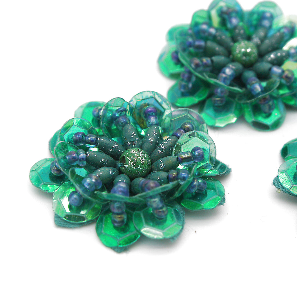 GREEN SEQUIN FLOWER  MOTIFS - Pack of 5 - sarahi.NYC